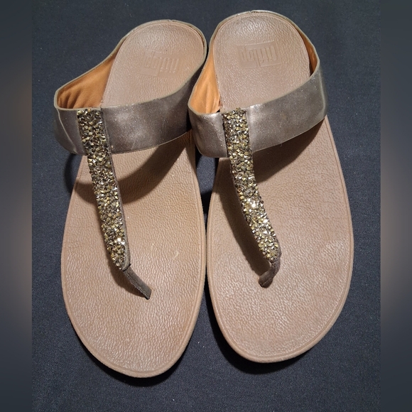 Glamorous Tan and Gold Flat Sandals - Picture 2 of 7